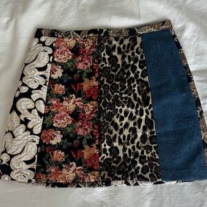 Alice + Olivia Floral and Leopard Patchwork Mini Skirt